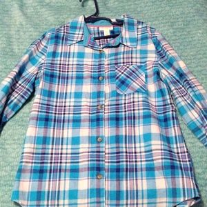 Cat & Jack‎ Girl's flannel button up L (10-12) purple blue and white